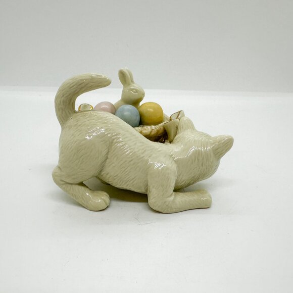 Vintage Lenox Easter Cat Ivory Fine China 24K Gold Bunny Basket Eggs Pastel - Picture 5 of 7